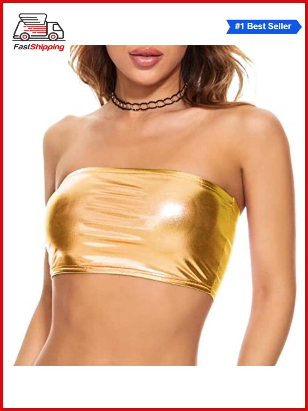 ✨ Metallic Strapless Crop Top Tube Bra Rave Festival Dance Shiny